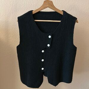 Black Sleeveless Vest with White Buttons